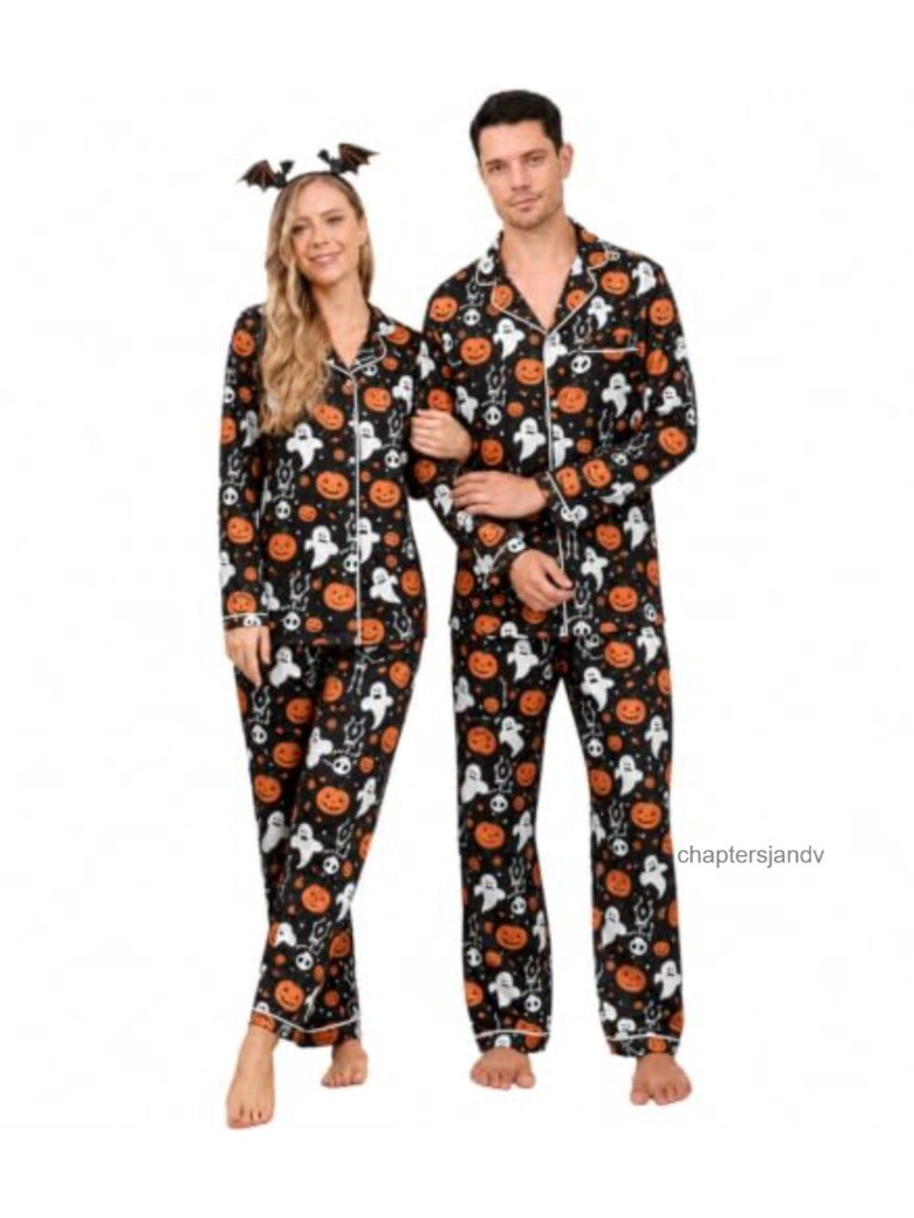 Couple Matching Pajama Set Button Down Shirt Drawstring Pants Sleepwear